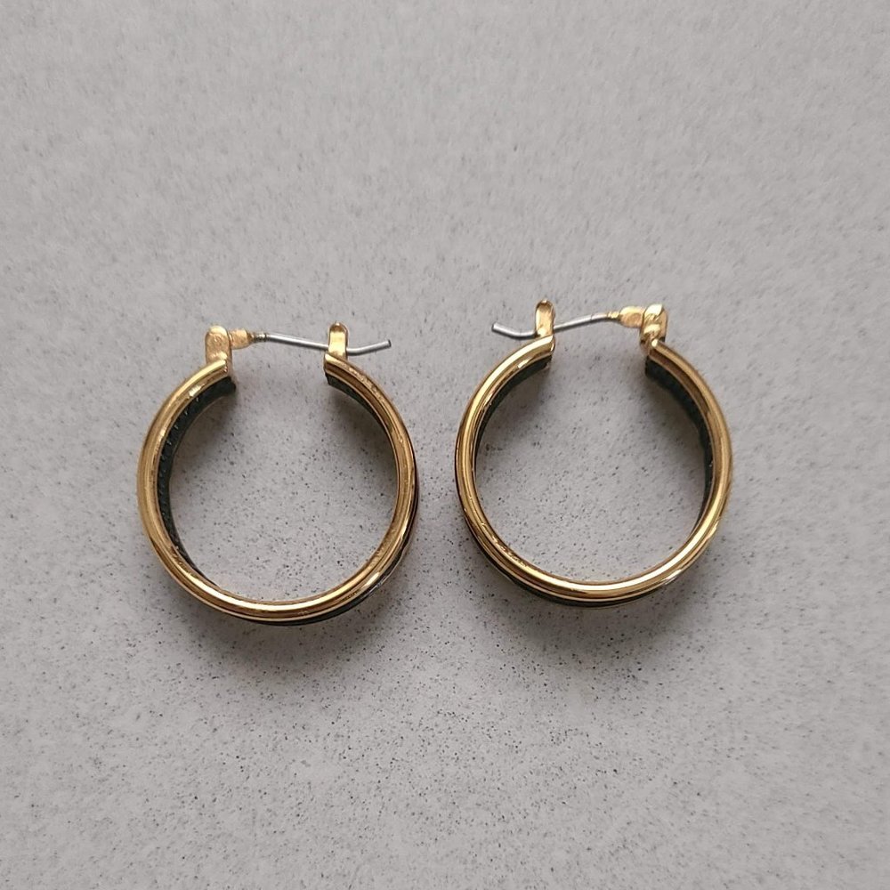 Black & Gold Fashion Hoop Earrings - Picture 5 of 8
